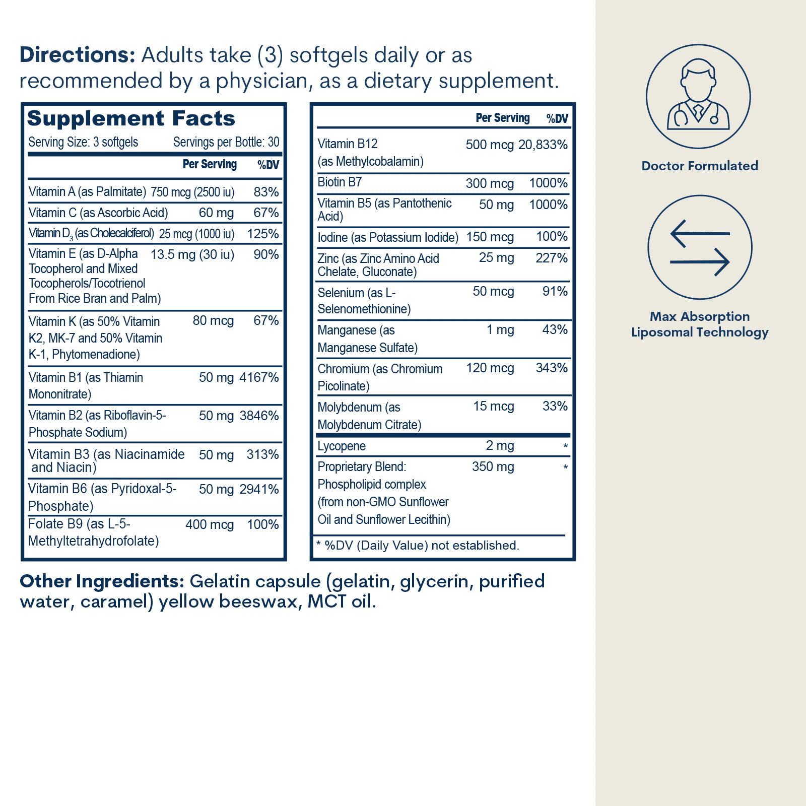 Liposomal Active B-Complex Multivitamin Softgels with Minerals
