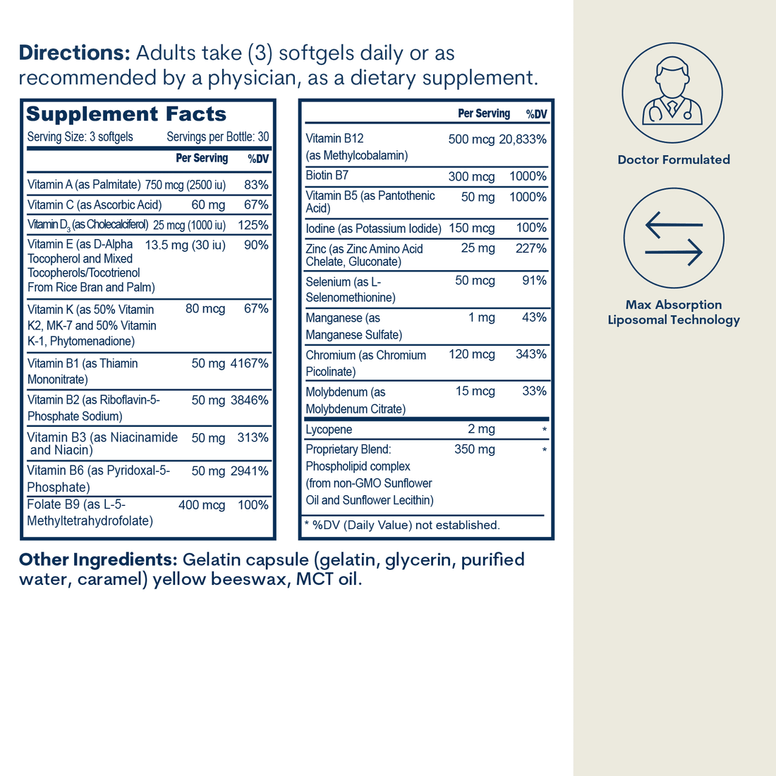 Liposomal Active B-Complex Multivitamin Softgels with Minerals